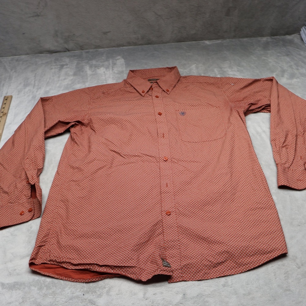 Ariat Shirt Mens Large Red Geometric Long Sleeve Workwear Button Down Classic